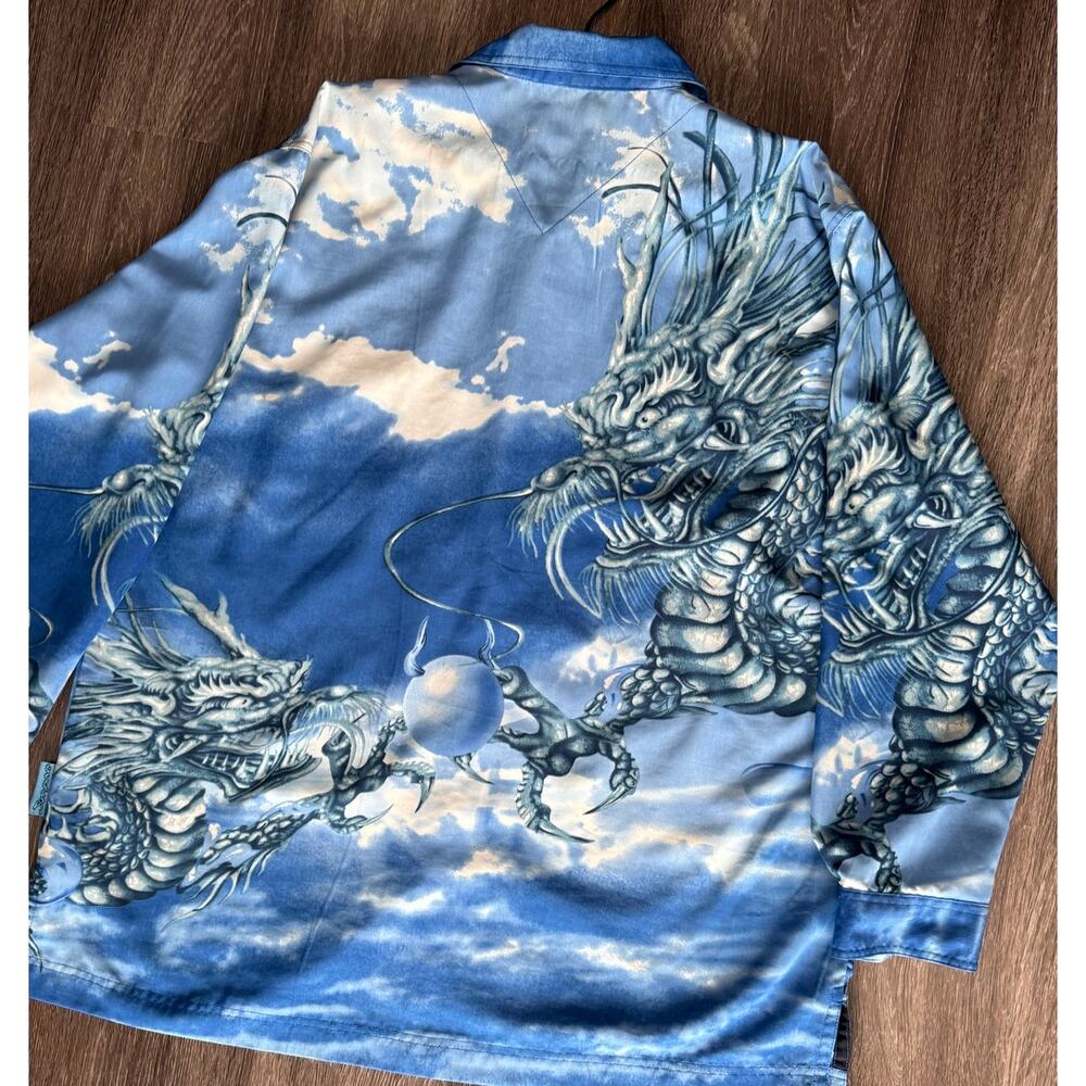 Vintage Y2K Impaq Dragon Sky Blue AOP Button Up Men's 3XL Oversized Streetwear